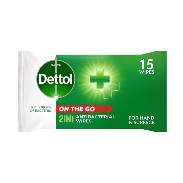 Dettol 2in1 antibakterielle Tücher für Hände & Oberflächen 15 pro Pack