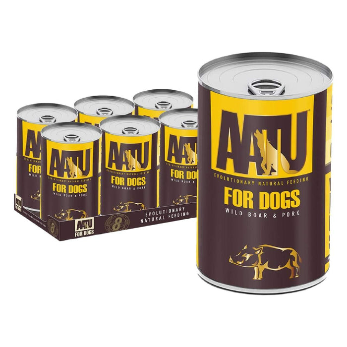 Aatu jabalí para adultos y cerdo latas de comida para perros húmedos 6 x 400g