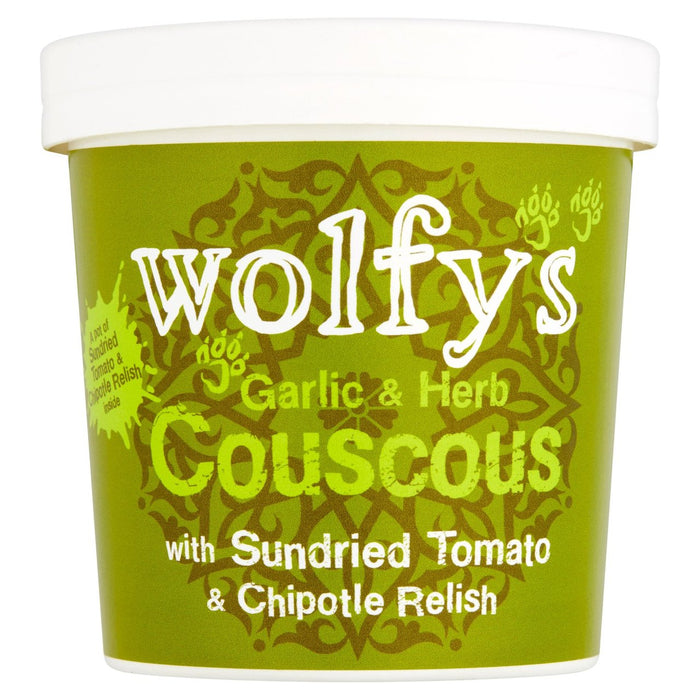 Wolfys Knoblauch & Herb Couscous mit gesungener Tomaten & Chipotle Relish 96G